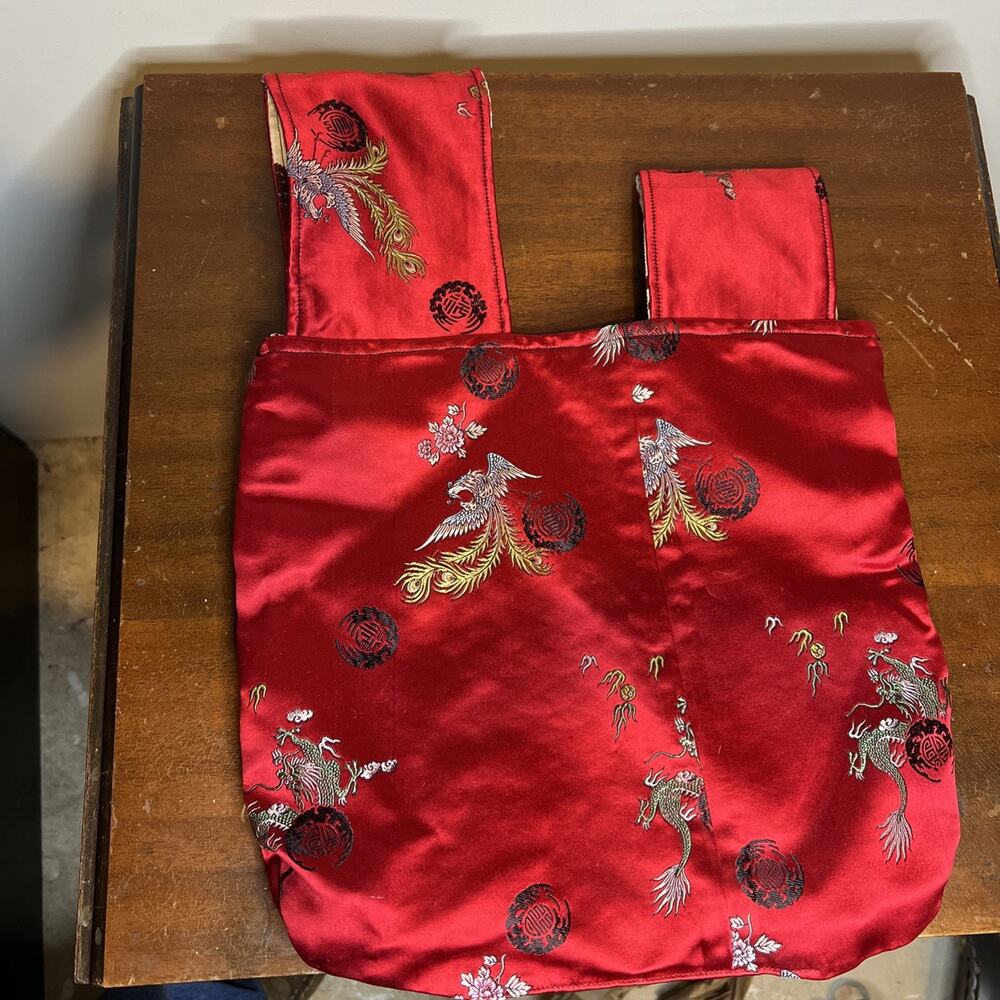 Asian Kimono Style Handbag With Dragons Reversible Satin